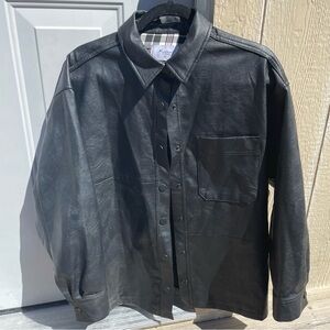 Black Leather Button Up Jacket